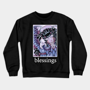 Angel and Kitten Lavender #1 - Quote - Blessings - White Outlined Version Crewneck Sweatshirt